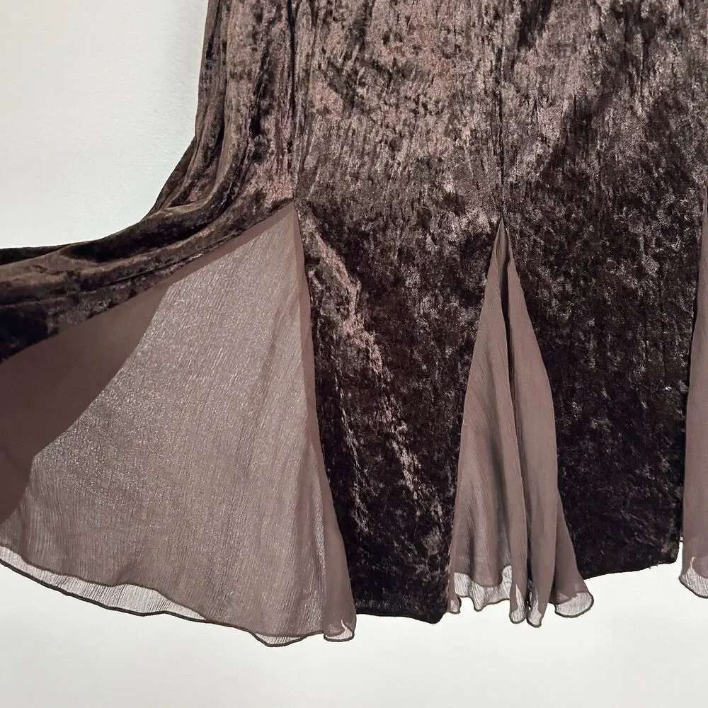 Chocolate Brown Maxi Skirt Size L Flare Velvet Y2K Fairy Cottagecore Grunge Prep